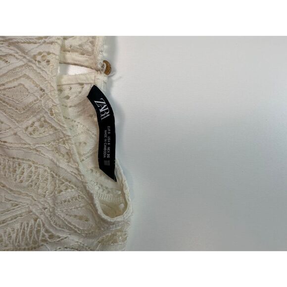 Zara Cream Lace Tiered Sleeveless Crop Top Boho Festival Summer Tank - Picture 2 of 6